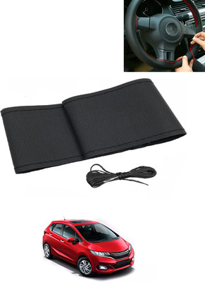 AYW Hand Stiched Steering Cover For Honda Jazz(Black, Leatherite)