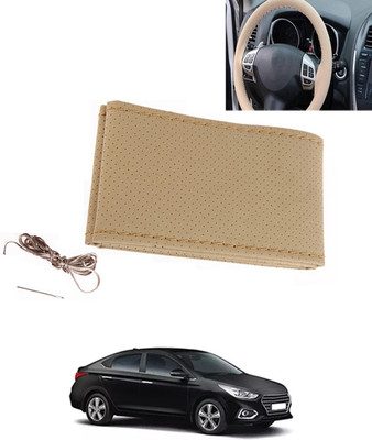 MATIES Hand Stiched Steering Cover For Hyundai Verna(Beige, Leatherite)