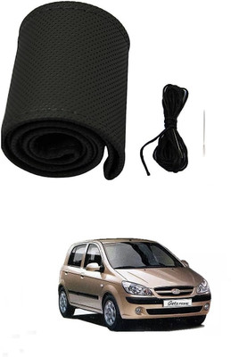 ARNEJA Hand Stiched Steering Cover For Hyundai Getz(Black, Leather)