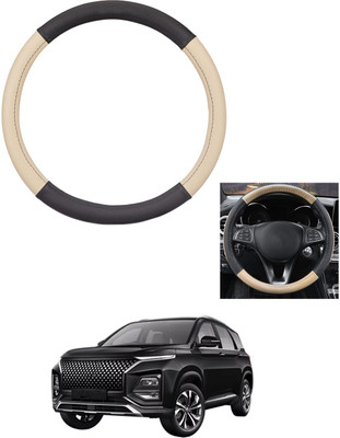 MATIES Steering Cover For Universal For Car Universal For Car(Beige/Black, Leather)