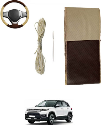 monolive Hand Stiched Steering Cover For Universal For Car WagonR Stingray(Brown/Beige, Leatherite)