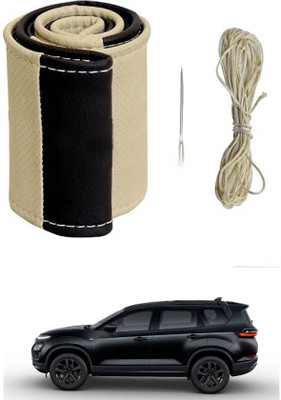 monolive Hand Stiched Steering Cover For Universal For Car Safari(Beige/Black, Leatherite)