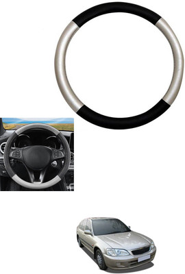 MATIES Steering Cover For Honda City(Silver, Black, Leather)
