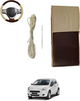 MATIES Hand Stiched Steering Cover For Fiat Punto(Beige/Brown, Leatherite)