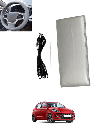 MSNP Hand Stiched Steering Cover For Hyundai Universal For Car(Silver, Leatherite)