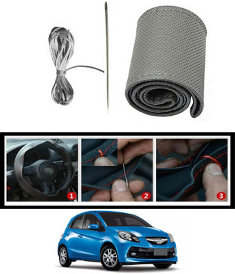 ABJD Hand Stiched Steering Cover For Maruti Brio(Grey, Leatherite)