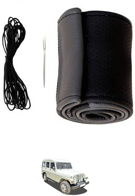 monolive Hand Stiched Steering Cover For Mahindra Marshal(Grey/Black, Leatherite)
