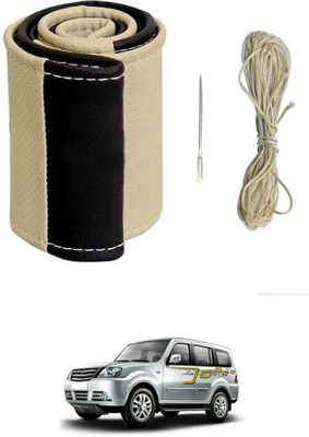 ABJD Hand Stiched Steering Cover For Universal For Car Grand Dicor(Beige, Black, Leatherite)