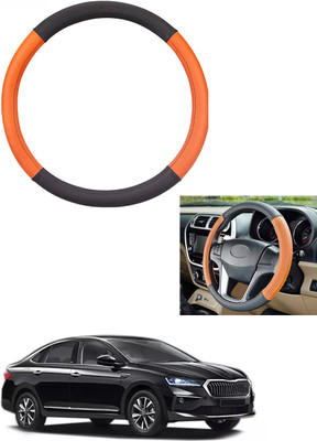 MATIES Steering Cover For Skoda Universal For Car(Tan/Black, Leather)