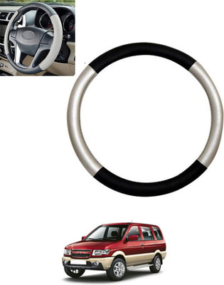monolive Hand Stiched Steering Cover For Chevrolet Tavera(Silver/Black, Leatherite)