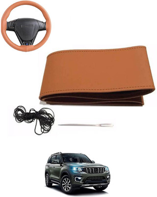 MATIES Hand Stiched Steering Cover For Mahindra Universal For Car(Tan, Leatherite)