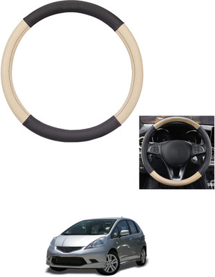 MATIES Steering Cover For Honda Jazz(Beige/Black, Leather)