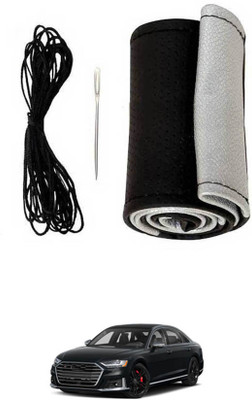 monolive Hand Stiched Steering Cover For Audi S8(Silver/Black, Leatherite)