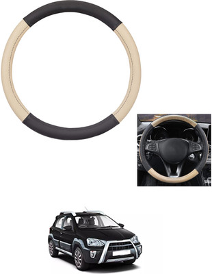 MATIES Steering Cover For Toyota Etios Cross(Beige/Black, Leather)