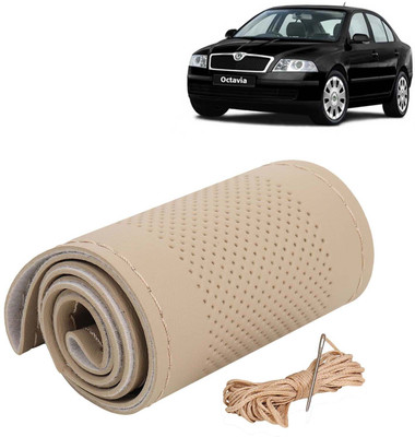Kingsway Hand Stiched Steering Cover For Skoda Octavia(Beige Color with Beige Thread, Leatherite)