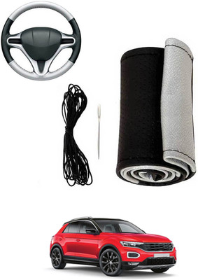 MATIES Hand Stiched Steering Cover For Volkswagen Universal For Car(Silver, Black, Leatherite)