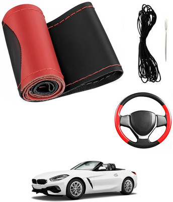MATIES Hand Stiched Steering Cover For BMW Z4(Red/Black, Leatherite)