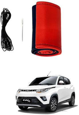 RKPSP Hand Stiched Steering Cover For Universal For Car KUV100(Red/Black, Leatherite)