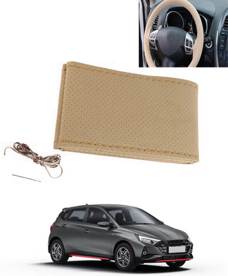 MATIES Hand Stiched Steering Cover For Hyundai Universal For Car(Beige, Leatherite)