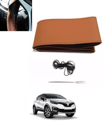 MATIES Hand Stiched Steering Cover For Renault Universal For Car(Tan, Leatherite)