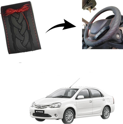 Autoinnovation Hand Stiched Steering Cover For Toyota Etios(Black, Leather)