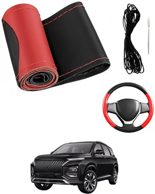 MATIES Hand Stiched Steering Cover For Universal For Car Universal For Car(Red/Black, Leatherite)