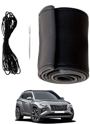 ABJD Hand Stiched Steering Cover For Hyundai Tucson(Grey, Black, Leatherite)
