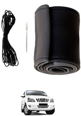 MATIES Hand Stiched Steering Cover For Mahindra Xylo(Black/Grey, Leatherite)