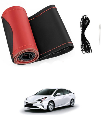 MATIES Hand Stiched Steering Cover For Toyota Prius(Red/Black, Leatherite)