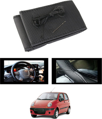 MSNP Hand Stiched Steering Cover For Universal For Car Universal For Car(Black, Leatherite)