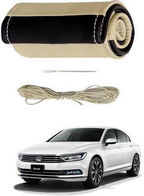 RKPSP Hand Stiched Steering Cover For Universal For Car Passat(Beige/Brown, Leatherite)
