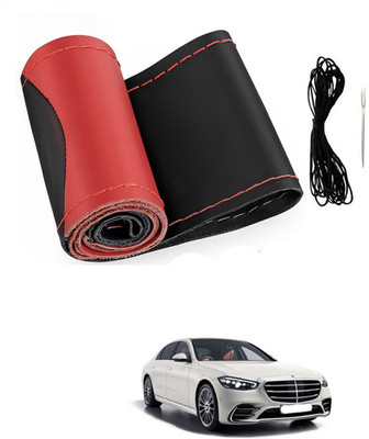 monolive Hand Stiched Steering Cover For Mercedes Benz Universal For Car(Red/Black, Leatherite)