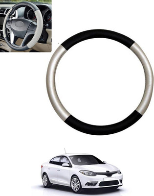 monolive Hand Stiched Steering Cover For Renault Fluence(Silver/Black, Leatherite)