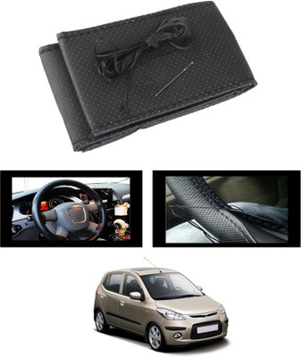 monolive Hand Stiched Steering Cover For Hyundai i10(Black, Leatherite)