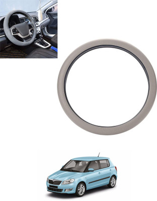 monolive Hand Stiched Steering Cover For Skoda Fabia(Silver, Leatherite)