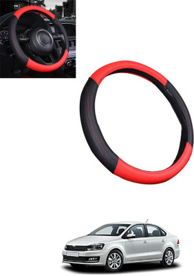 monolive Steering Cover For Volkswagen Vento(Red, Black, Leatherite)