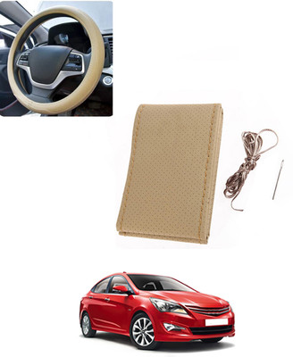 AYW Hand Stiched Steering Cover For Hyundai Verna(Beige, Leatherite)