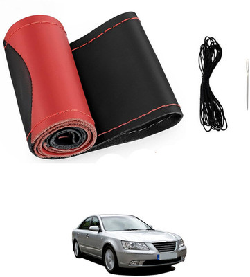 monolive Hand Stiched Steering Cover For Hyundai Elantra(Red/Black, Leatherite)