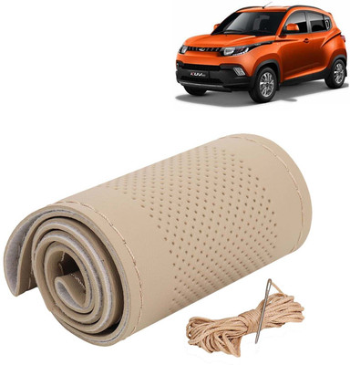 Kingsway Hand Stiched Steering Cover For Mahindra KUV 100(Beige Color with Beige Thread, Leatherite)