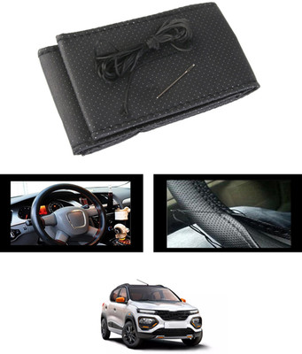 MSNP Hand Stiched Steering Cover For Renault Kwid(Black, Leatherite)