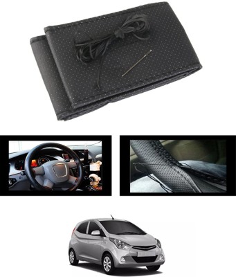 MATIES Hand Stiched Steering Cover For Hyundai Eon(Black, Leatherite)