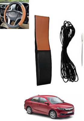 monolive Hand Stiched Steering Cover For Honda Amaze(Tan, Black, Leatherite)