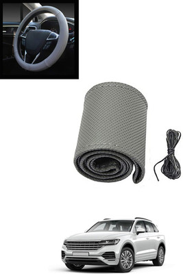 MATIES Hand Stiched Steering Cover For Volkswagen Touareg(Grey, Leatherite)