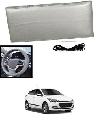 MATIES Hand Stiched Steering Cover For Hyundai Elite i20(Silver, Leatherite)
