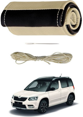 RKPSP Hand Stiched Steering Cover For Universal For Car Yeti(Beige/Brown, Leatherite)