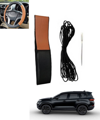 MSNP Hand Stiched Steering Cover For Tata Safari(Tan, Black, Leatherite)