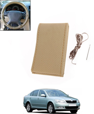 MATIES Hand Stiched Steering Cover For Skoda Laura(Beige, Leatherite)