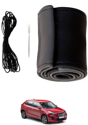 MATIES Hand Stiched Steering Cover For Toyota Universal For Car(Black/Grey, Leatherite)