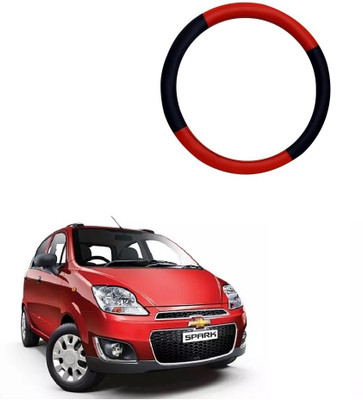 SPREADX Steering Cover For Chevrolet Spark(Red, Black, Leatherite)