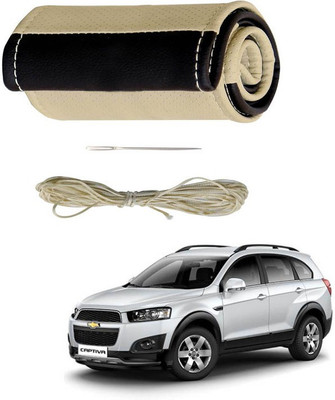 RKPSP Hand Stiched Steering Cover For Universal For Car Captiva(Beige/Brown, Leatherite)